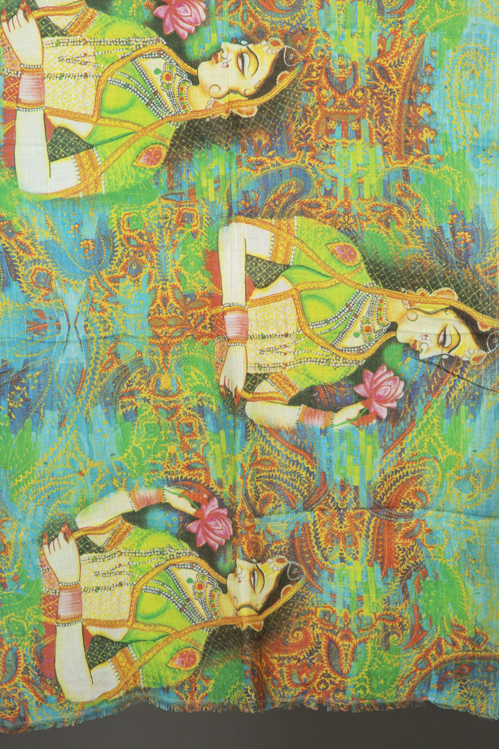 Digital Printed Indian Women with Lotus Scarf - Vz Collection