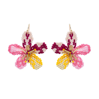 Large Pink Ombre Flower Hook Earrings - Vz Collection