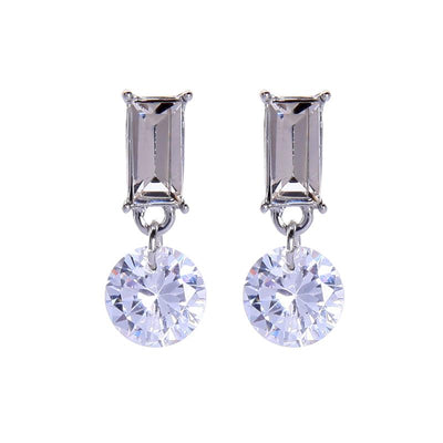 Silver Gem with Clear Crystal Earrings in Silver Casing - Vz Collection