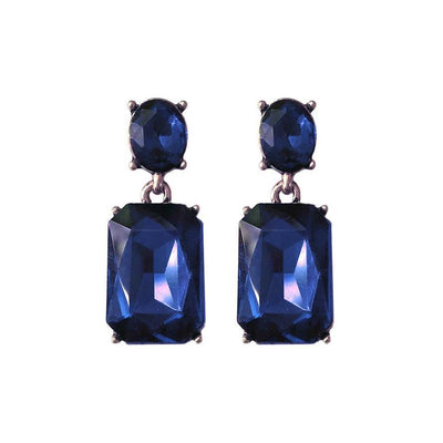 Navy Blue Gem with Blue Crystal Earrings in Antique Gold - Vz Collection