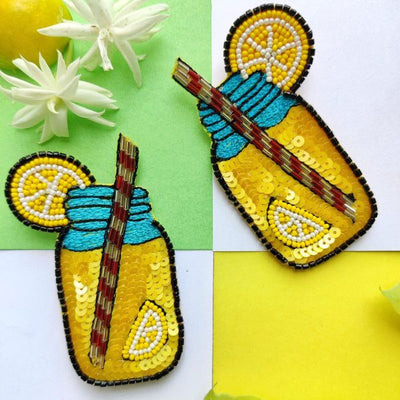 Lemonade Hand Embroidered Earrings - Vz Collection
