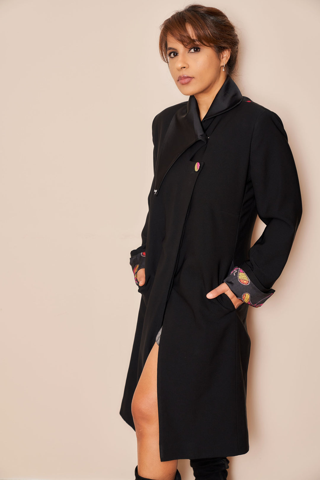 Black Dragonfly Knee Length Jacket - Vz Collection
