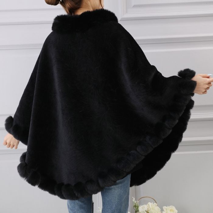 Faux Fur Poncho with Fluffy Faux Fur Edging - Vz Collection