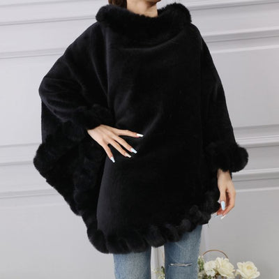 Faux Fur Poncho with Fluffy Faux Fur Edging - Vz Collection