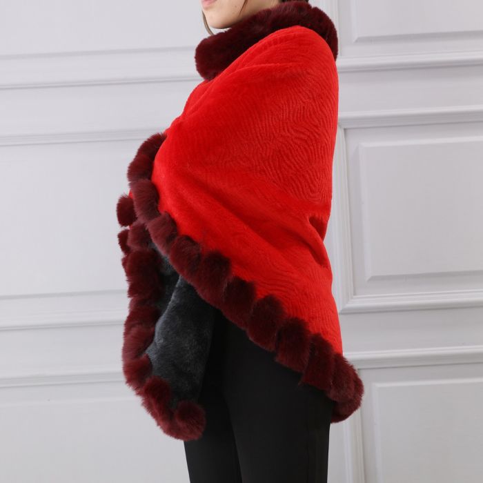 Faux Fur Poncho with Fluffy Faux Fur Edging - Vz Collection
