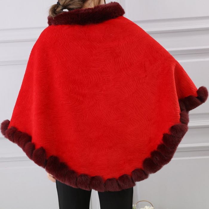 Faux Fur Poncho with Fluffy Faux Fur Edging - Vz Collection
