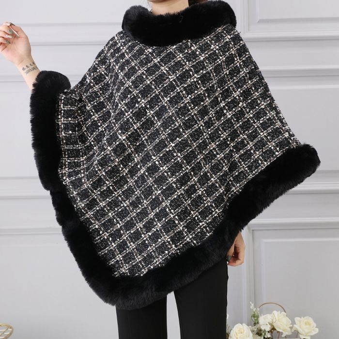 Wide Weave Tweed Poncho with Sequin - Vz Collection