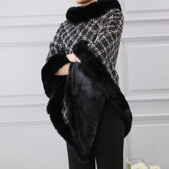 Wide Weave Tweed Poncho with Sequin - Vz Collection