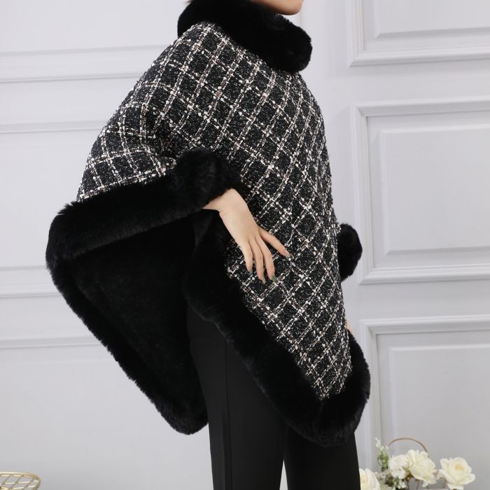 Wide Weave Tweed Poncho with Sequin - Vz Collection