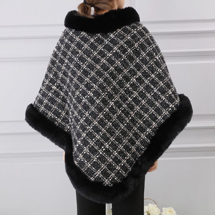 Wide Weave Tweed Poncho with Sequin - Vz Collection