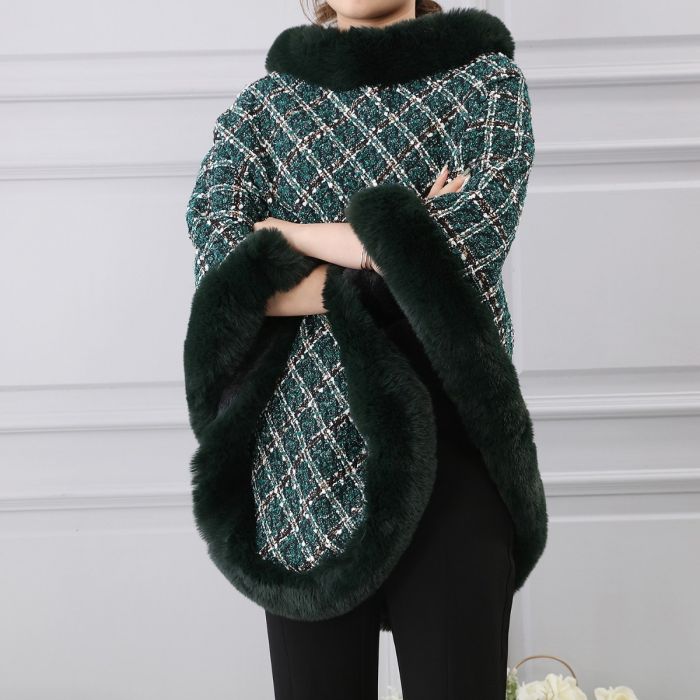 Wide Weave Tweed Poncho with Sequin - Vz Collection
