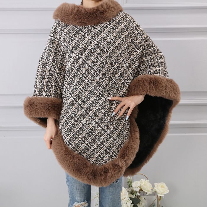 Wide Weave Tweed Poncho with Sequin - Vz Collection