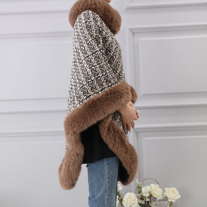 Wide Weave Tweed Poncho with Sequin - Vz Collection
