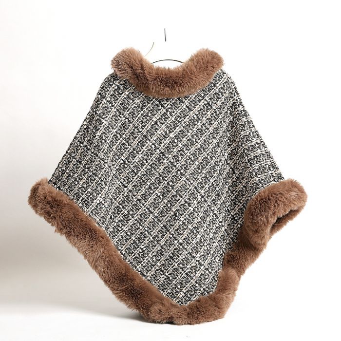 Wide Weave Tweed Poncho with Sequin - Vz Collection
