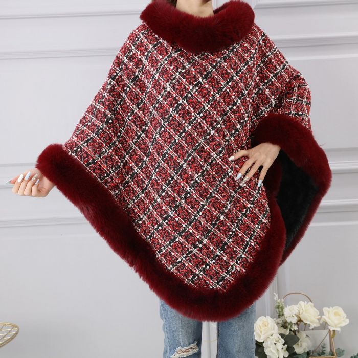 Wide Weave Tweed Poncho with Sequin - Vz Collection