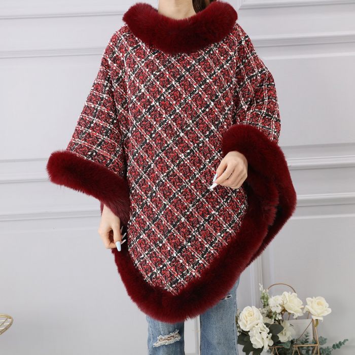Wide Weave Tweed Poncho with Sequin - Vz Collection