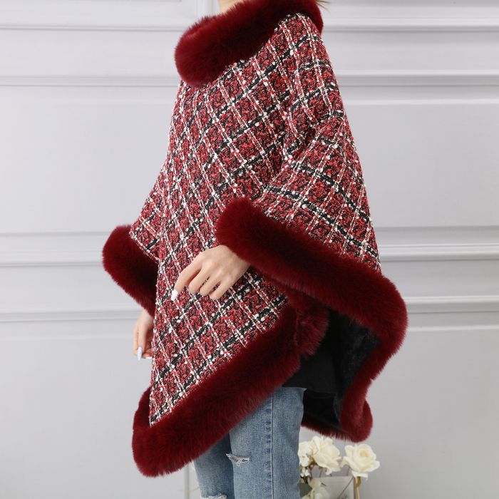 Wide Weave Tweed Poncho with Sequin - Vz Collection