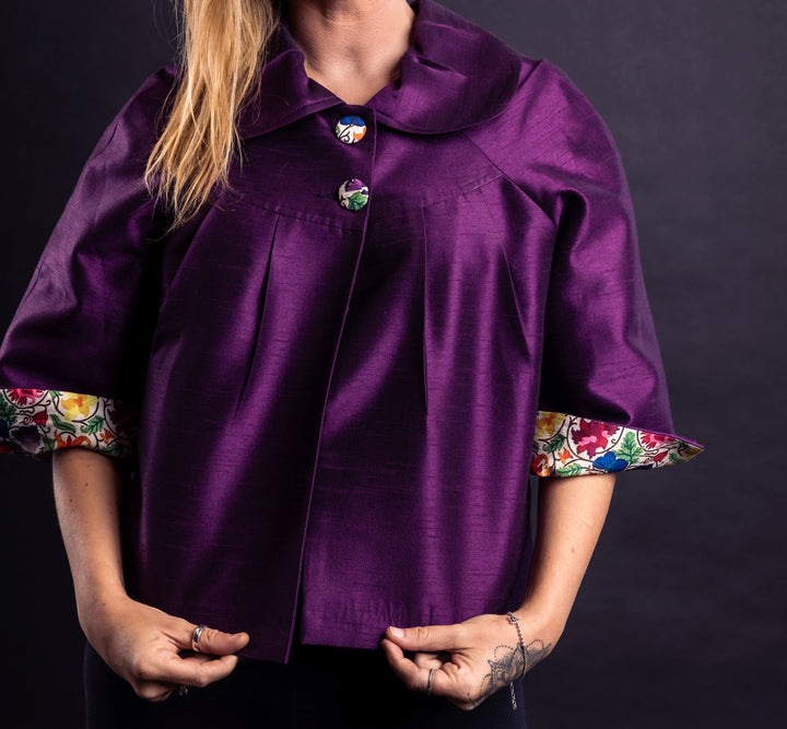 Peter Pan Collared Short Butterfly Pattern Jacket - Vz Collection