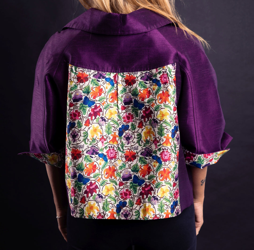 Peter Pan Collared Short Butterfly Pattern Jacket - Vz Collection