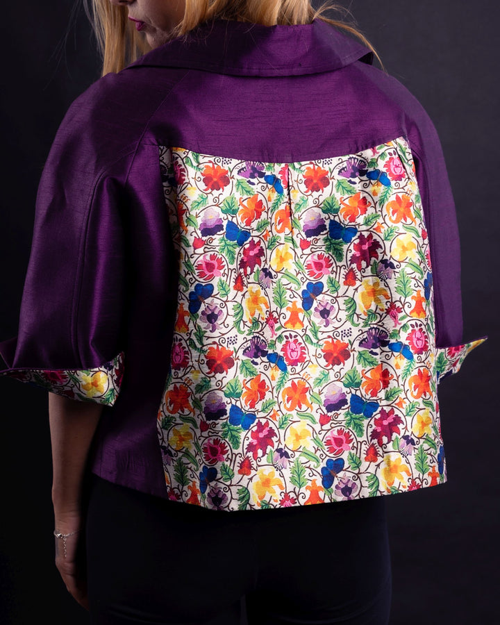 Peter Pan Collared Short Butterfly Pattern Jacket - Vz Collection