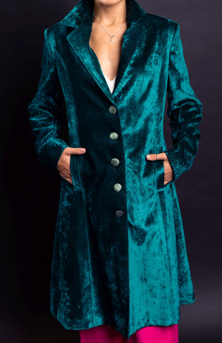 Smart Tailored mid-length Velvet Coat - Vz Collection