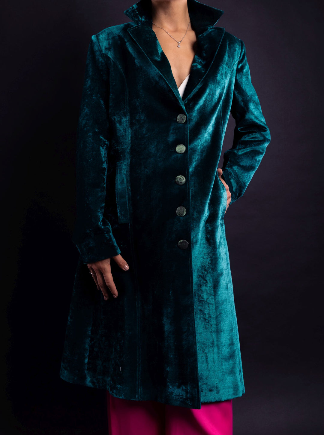 Smart Tailored mid-length Velvet Coat - Vz Collection