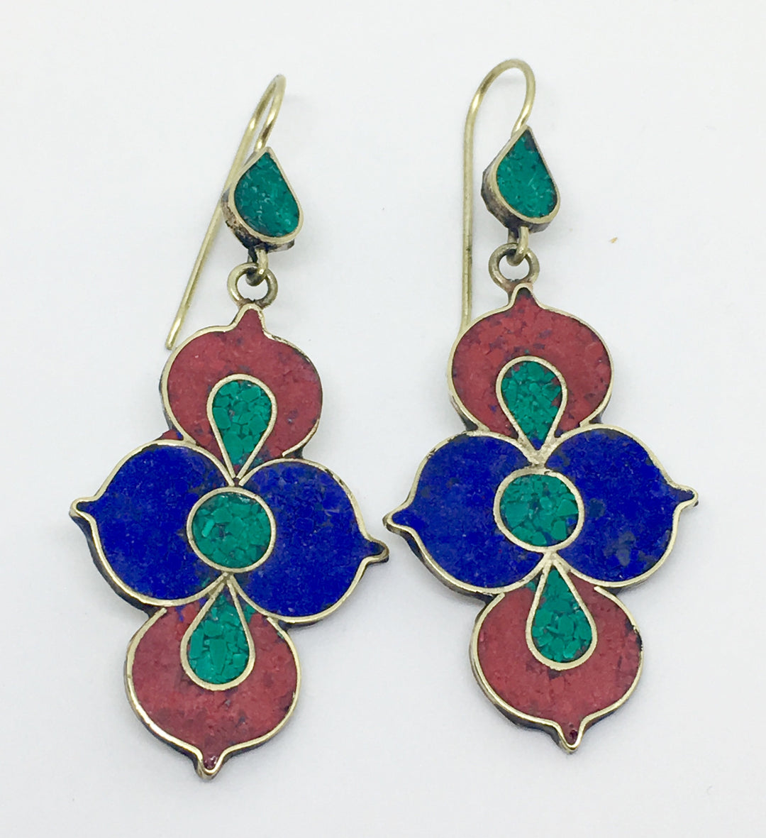 Tibetan Influenced Tri Colour Lotus Earrings - Vz Collection