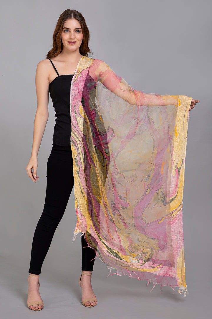 Marble Dying on Handwoven Organza Silk Scarf - Vz Collection