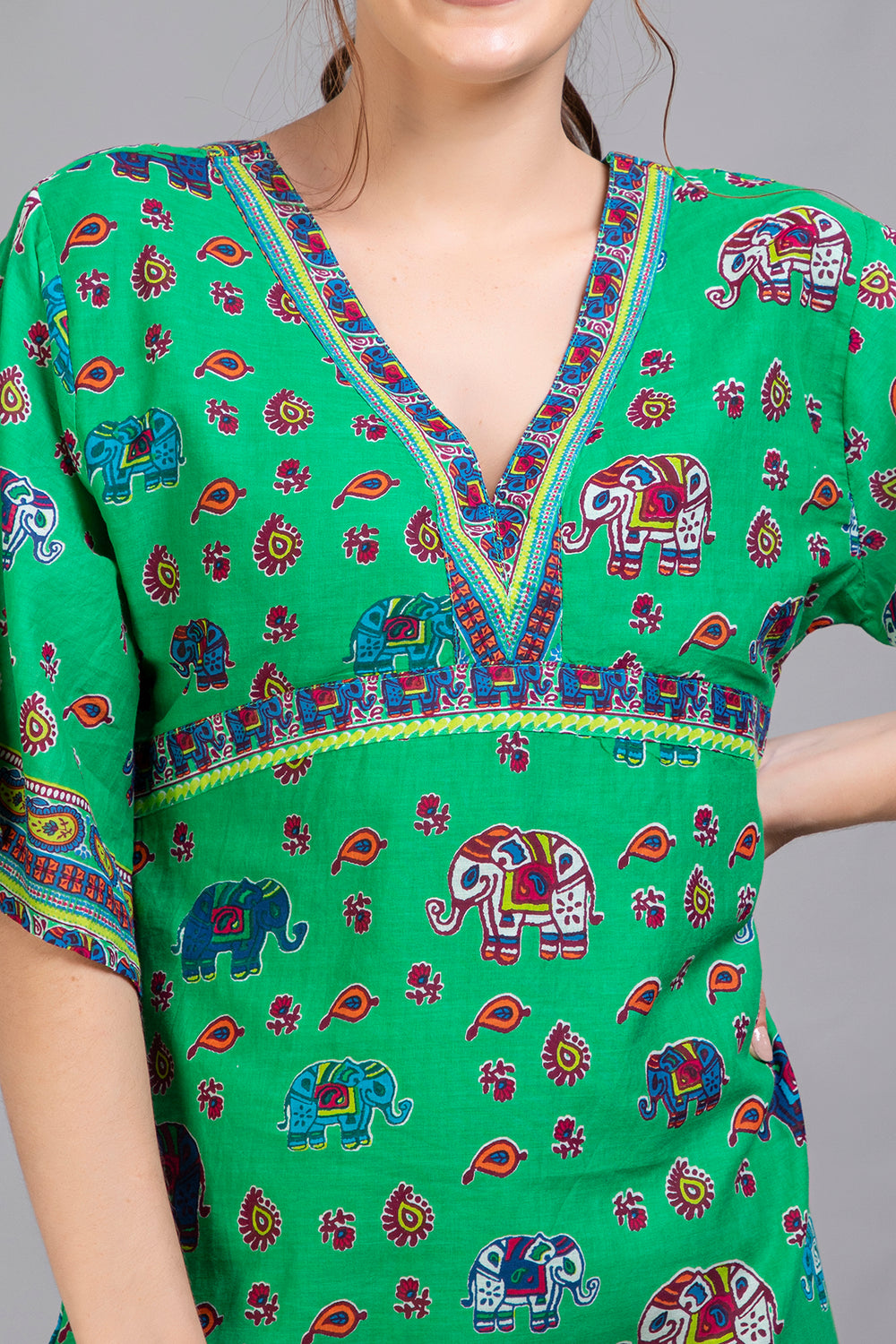 Green Elephant Print Dress - Vz Collection