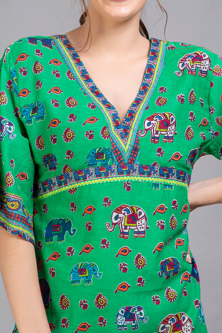 Green Elephant Print Dress - Vz Collection