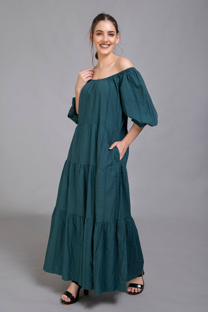 Teal Green Tiered Maxi Dress - Vz Collection