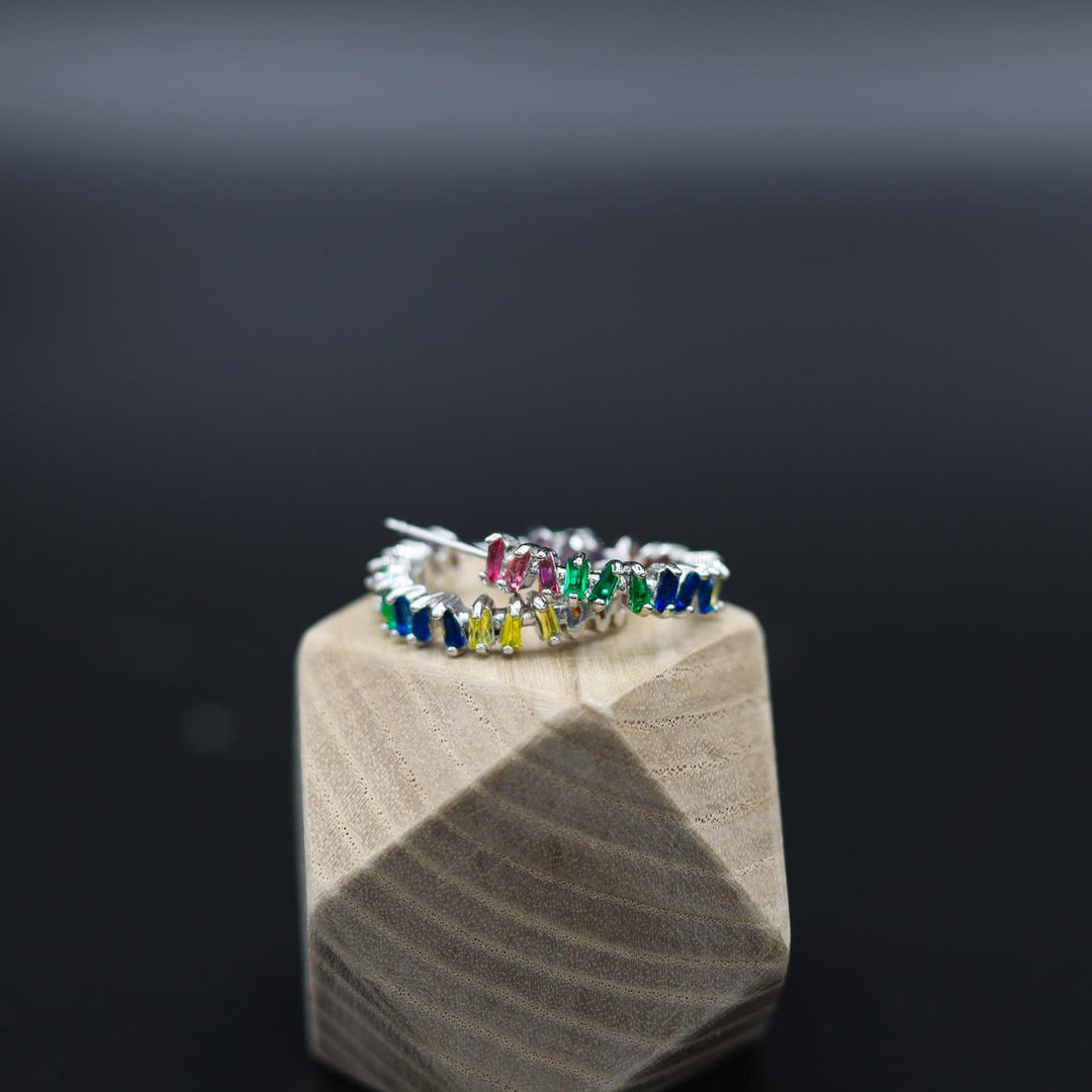 Multicolour Cubic Zirconia Baguette Hoop Earrings - Vz Collection