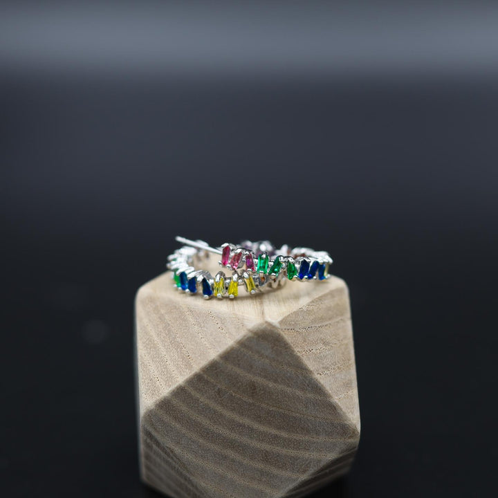 Multicolour Cubic Zirconia Baguette Hoop Earrings - Vz Collection