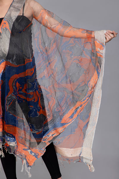 Marble Dying on Handwoven Organza Silk Scarf - Vz Collection