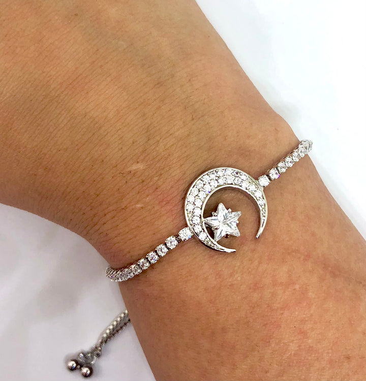 Moon and Star Diamanté Slider Bracelet - Vz Collection
