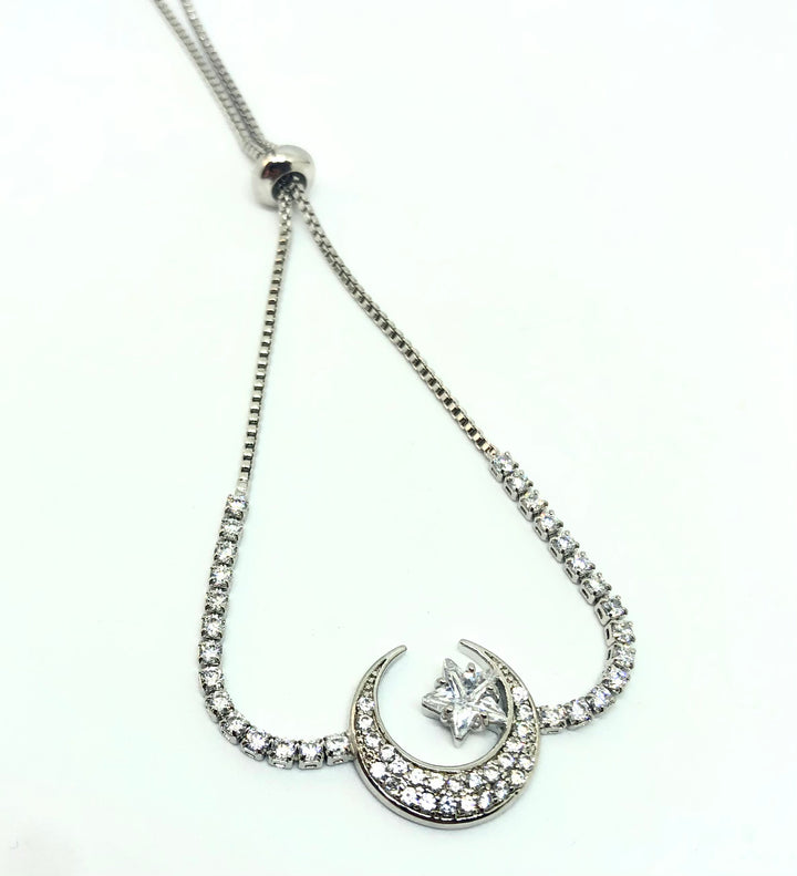 Moon and Star Diamanté Slider Bracelet - Vz Collection