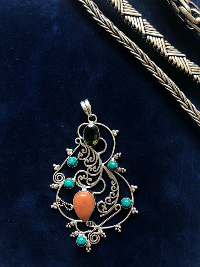 Citrine, Aventurine and Turquoise Pendant - Vz Collection