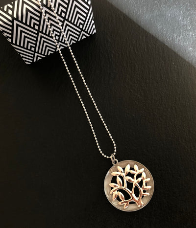 2D Rose Gold Autumn Tree Pendant Long Necklace - Vz Collection