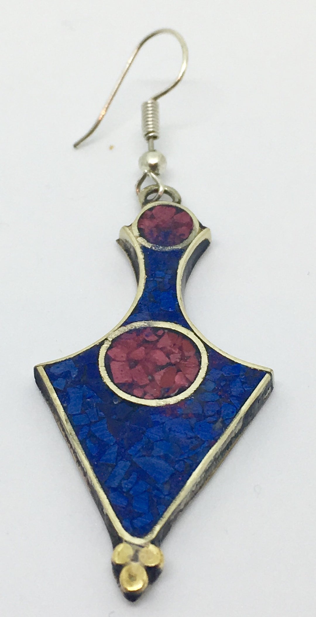 Tibetan Influenced Blue and Red Flower Petal Earrings - Vz Collection