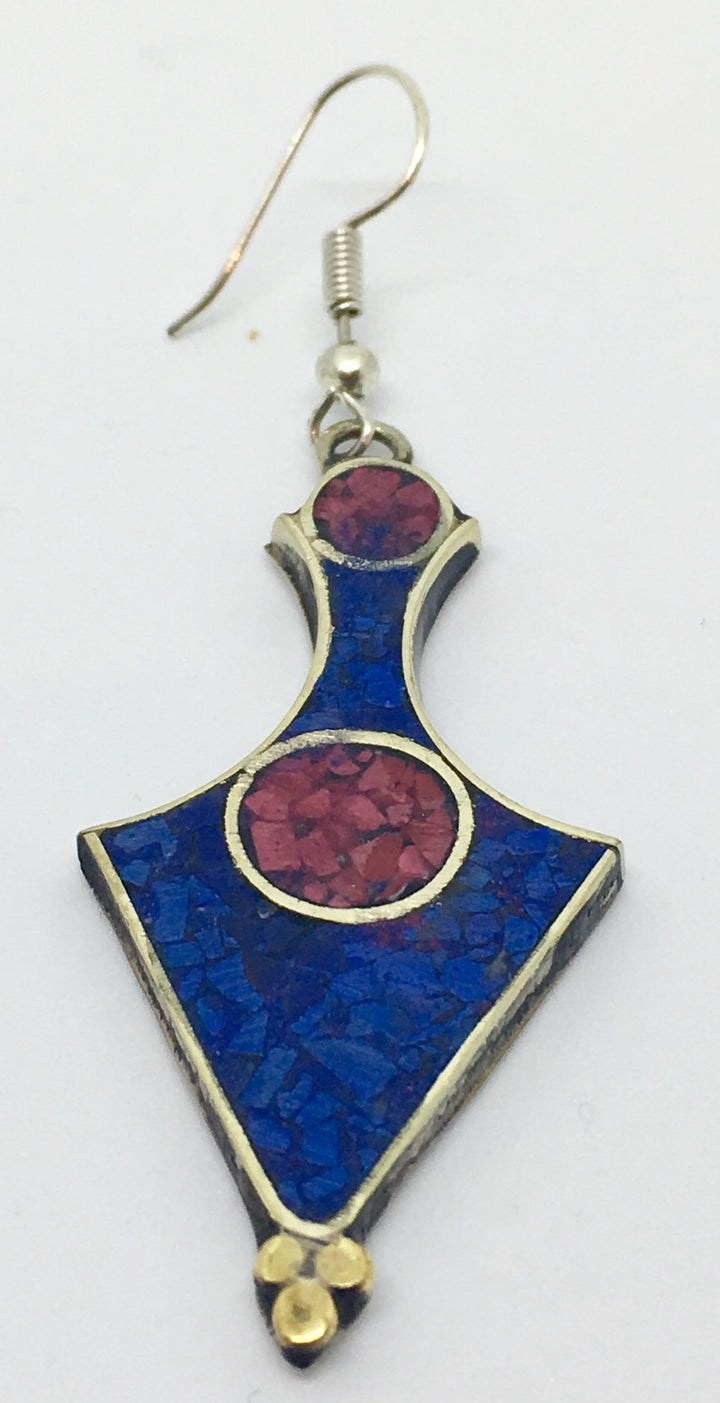 Tibetan Influenced Blue and Red Flower Petal Earrings - Vz Collection