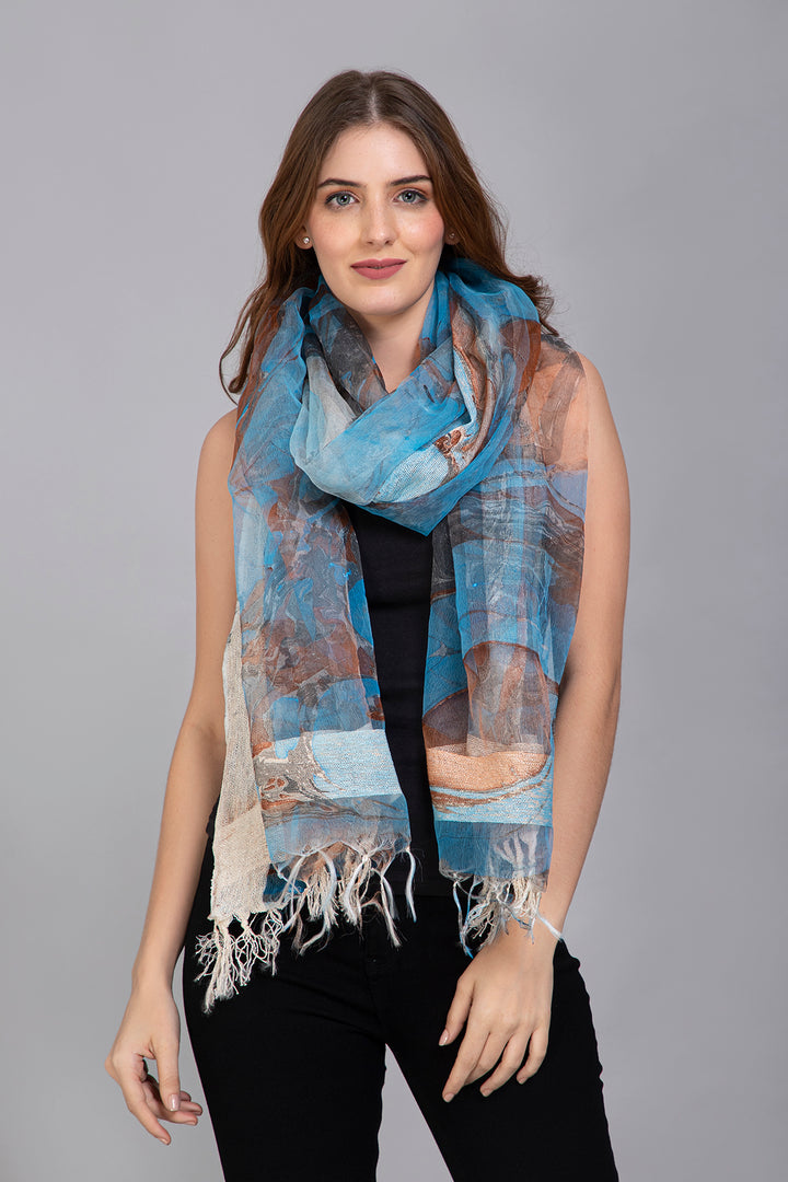 Marble Dying on Handwoven Organza Silk Scarf - Vz Collection