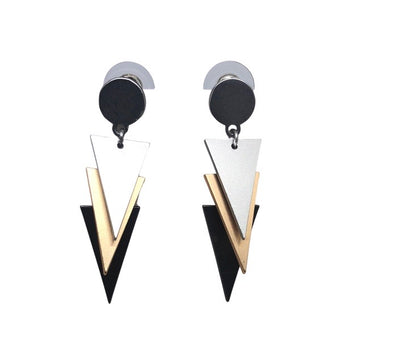 Triple Colour Metal Geometric Earrings - Vz Collection