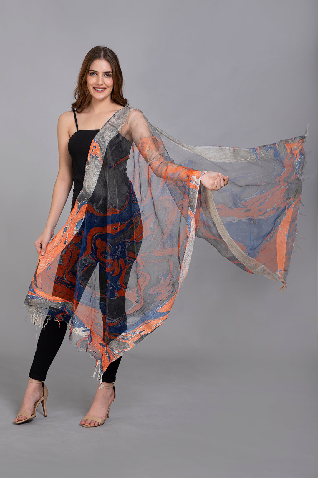 Marble Dying on Handwoven Organza Silk Scarf - Vz Collection