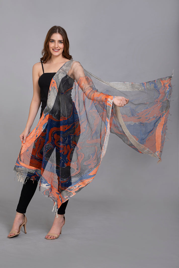 Marble Dying on Handwoven Organza Silk Scarf - Vz Collection