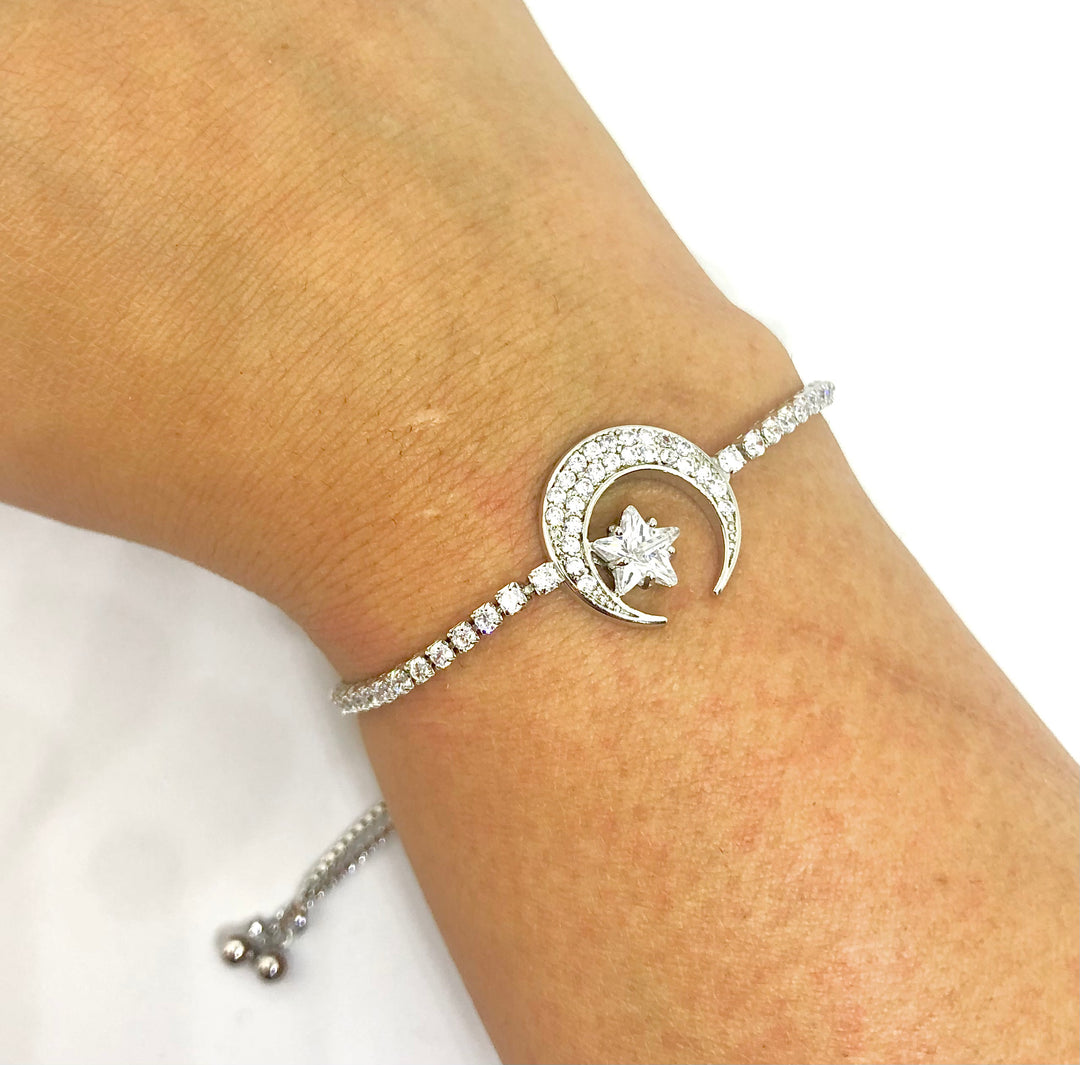 Moon and Star Diamanté Slider Bracelet - Vz Collection