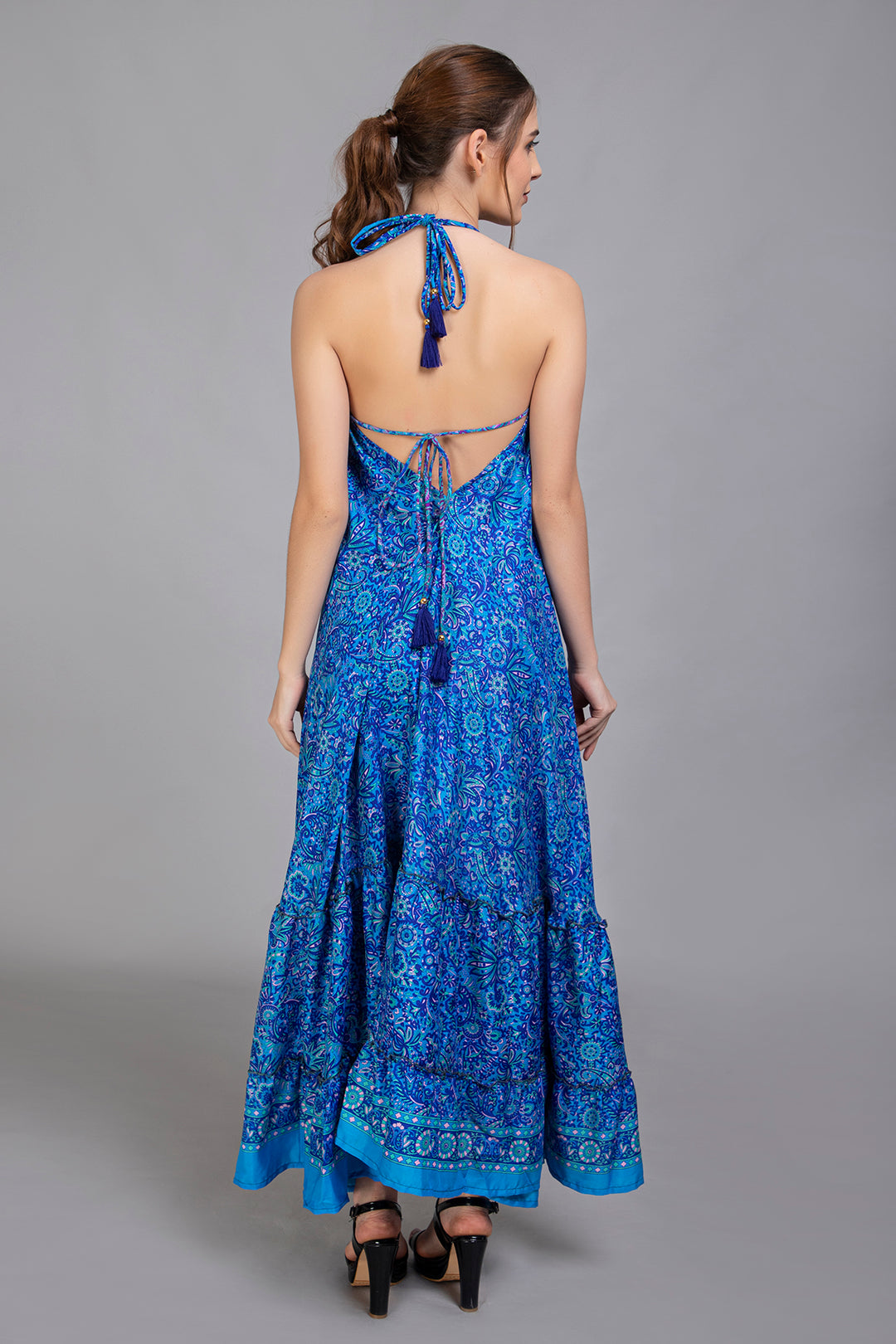 Upcycled Indian Silk Saree Long Bohemian Dress - Vz Collection