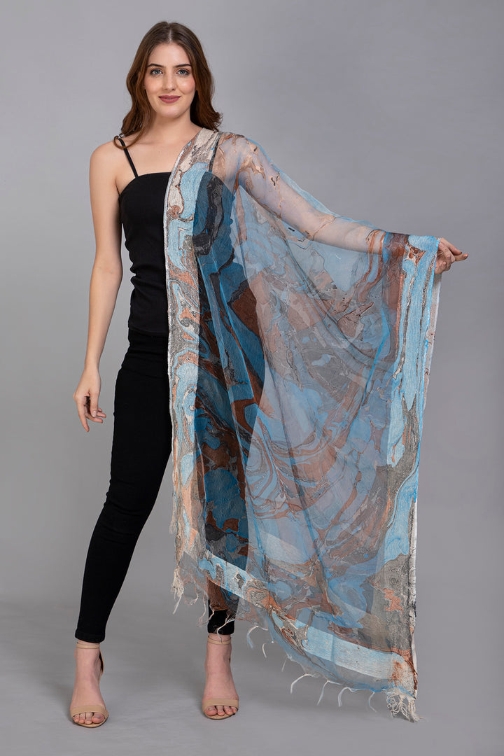 Marble Dying on Handwoven Organza Silk Scarf - Vz Collection