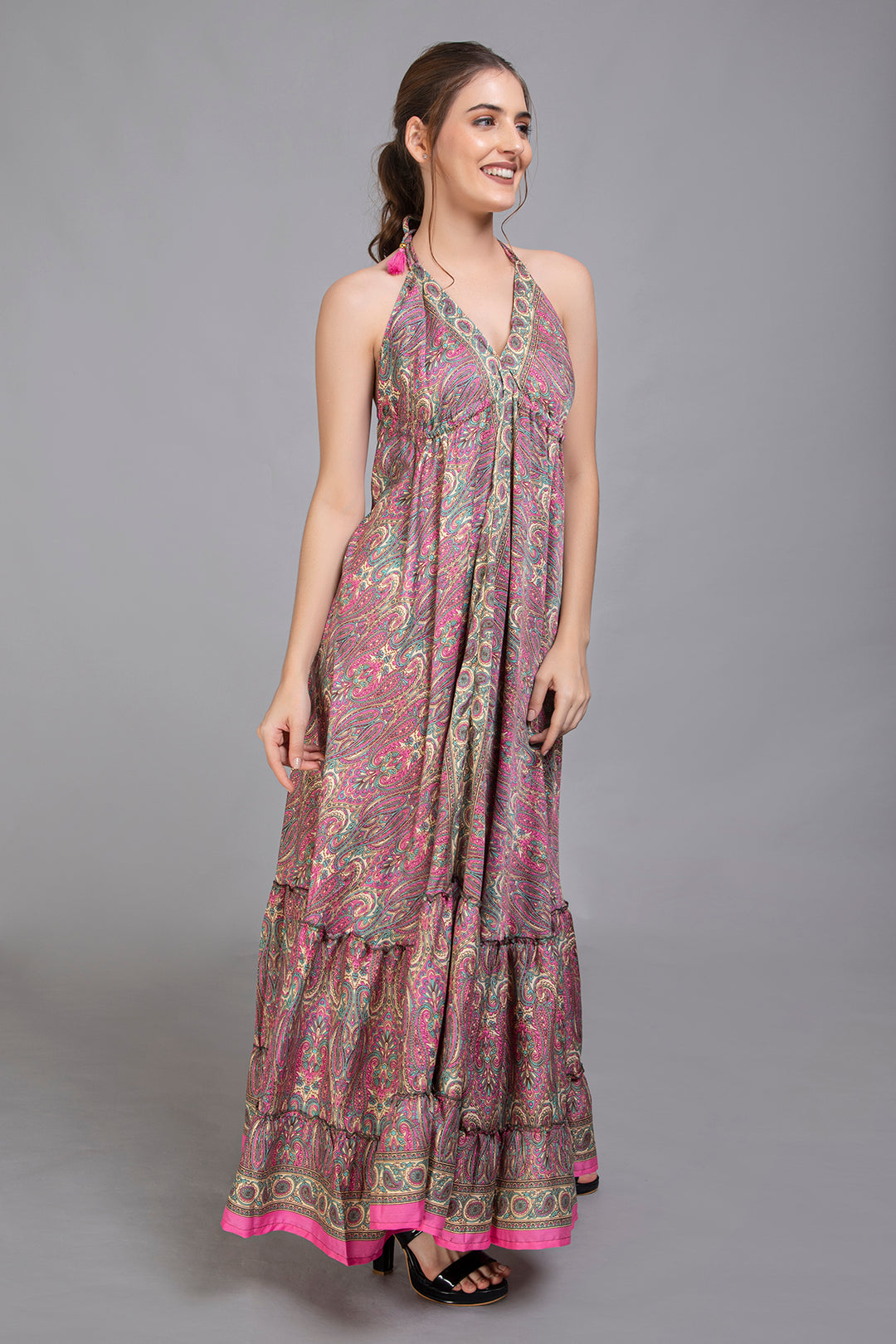 Upcycled Indian Silk Saree Long Bohemian Dress - Vz Collection