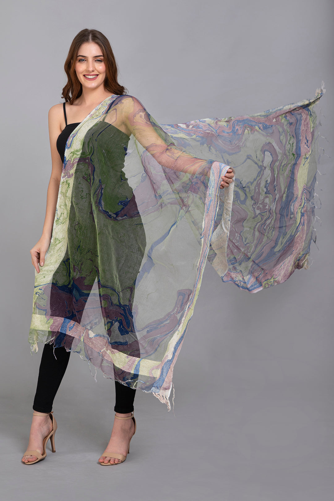 Marble Dying on Handwoven Organza Silk Scarf - Vz Collection