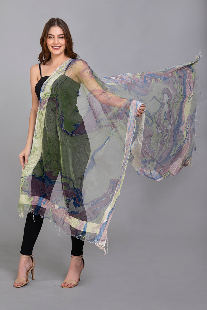 Marble Dying on Handwoven Organza Silk Scarf - Vz Collection